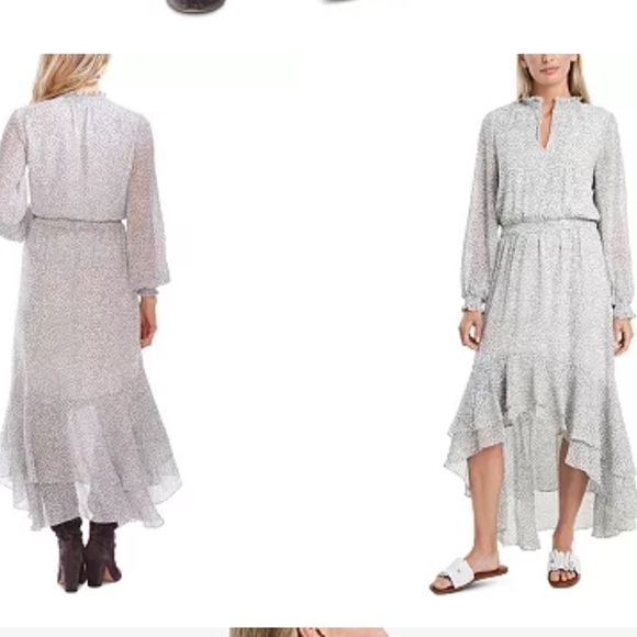 1.STATE Women's Serene Animal Print Long Sleeve High Low Dress White Size Medium - Picture 1 of 8